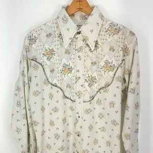 Vtg Goatroper Western Shirt Men's L? Multicolor Floral Print PMC Pearl Snap USA
